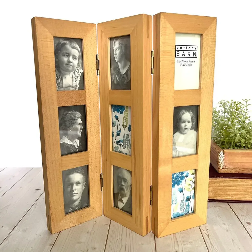 VTG Pottery Barn 3-Panel Hinged Bay Multi Image Photo Frame 1.75